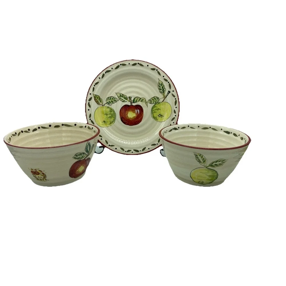 Home‎ Trends Apple Grove 1 Salad Plate & 2 Soup/Cereal Bowls Vintage GOOD